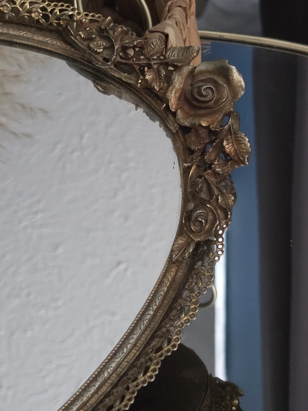 1960s 24 Karat Gold Plated Matson Golden Rose Ormolu Vintage Vanity Mirror Tray